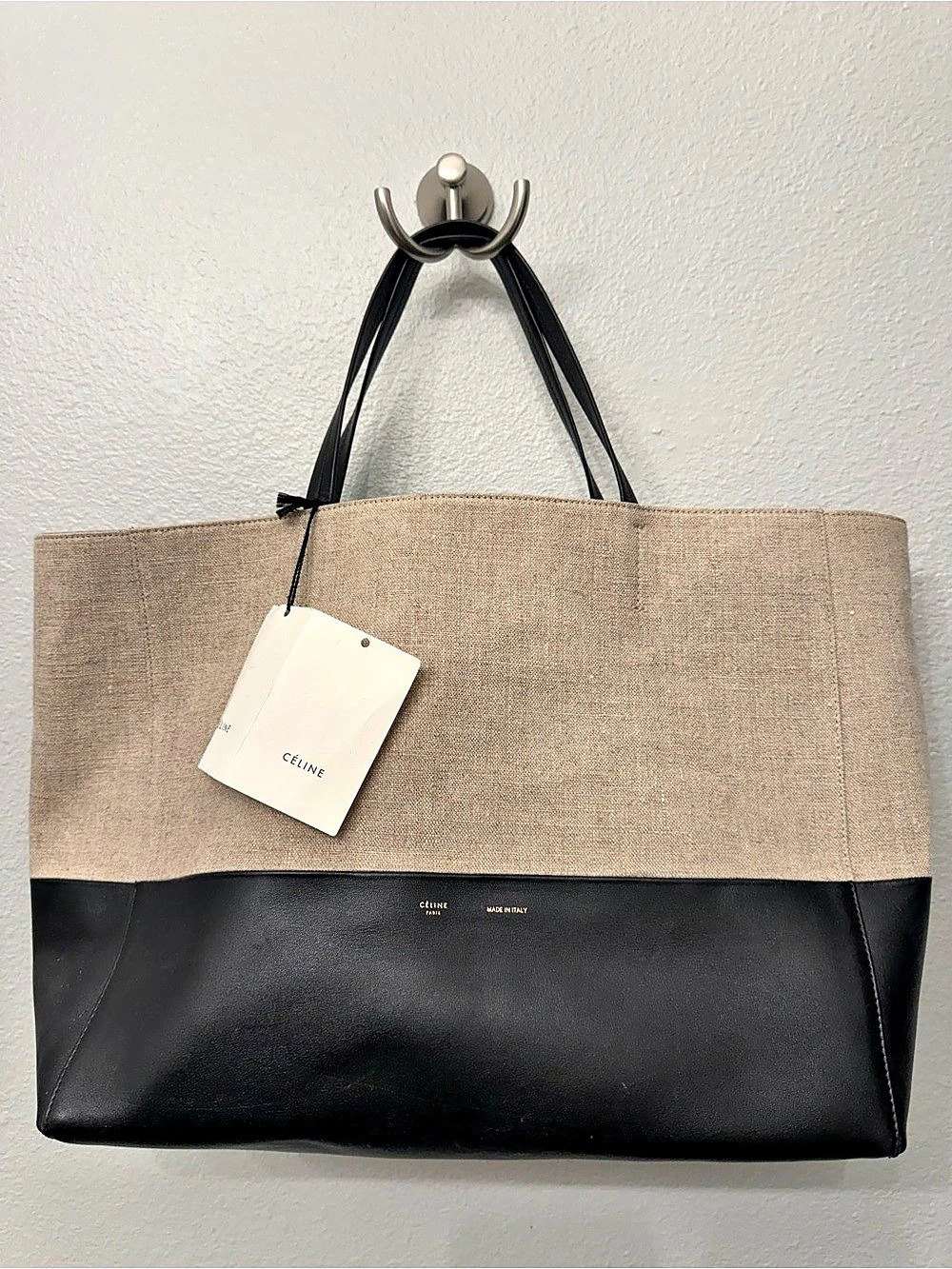 Celine Horizontal Cabas Tote Color Block Tote in Black & Beige